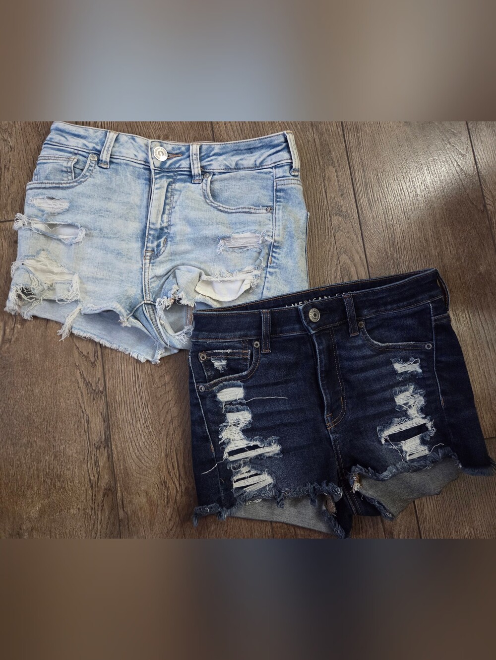 Bundle American Eagle Outfitters Dark & Ligh Blue Distressed Denim Shorts In 2&4
